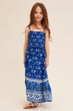 Blue Boho Kids Maxi Dress Sleeveless Tiered -You And All Fashion Store CKD12217MDD 34RBFLORALPRT 3