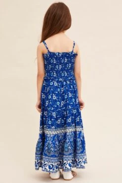 Blue Boho Kids Maxi Dress Sleeveless Tiered -You And All Fashion Store CKD12217MDD 34RBFLORALPRT 5