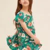 Green Floral Kids Dress Tiered