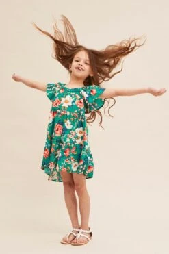 Green Floral Kids Dress Tiered -You And All Fashion Store CKD1431 81RFLORAL 3