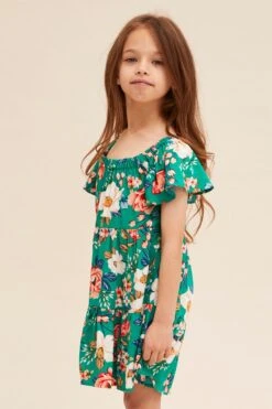 Green Floral Kids Dress Tiered -You And All Fashion Store CKD1431 81RFLORAL 4