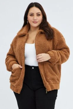 Brown Plus Teddy Jacket -You And All Fashion Store COJ0890A 80 BROWN 3