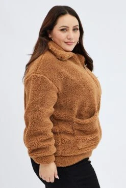 Brown Plus Teddy Jacket -You And All Fashion Store COJ0890A 80 BROWN 4