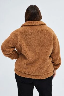 Brown Plus Teddy Jacket -You And All Fashion Store COJ0890A 80 BROWN 5