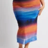 Multi Abstract Mesh Bodycon Landscape Skirt