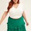 Green Mini Skirt Elastic Waist Frill Detail