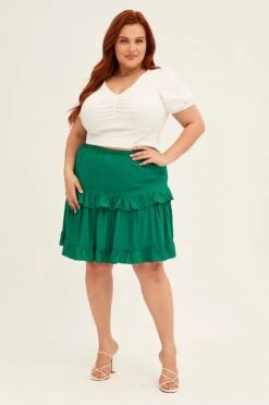 Green Mini Skirt Elastic Waist Frill Detail -You And All Fashion Store CSS2280 34ABGREEN 3