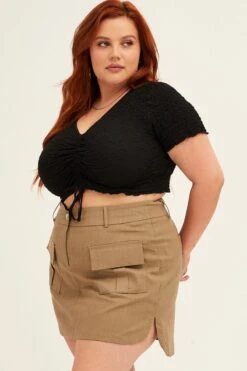 Green Cargo Mini Skirt Curve Hem -You And All Fashion Store CSS2451 47ABKHAKI 4