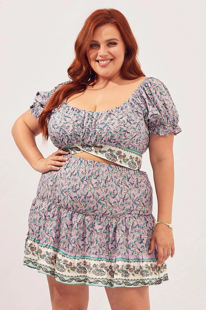 Boho Print Elastic Waist Boho Mini Skater Skirt 1 Boho Print Elastic Waist Boho Mini Skater Skirt