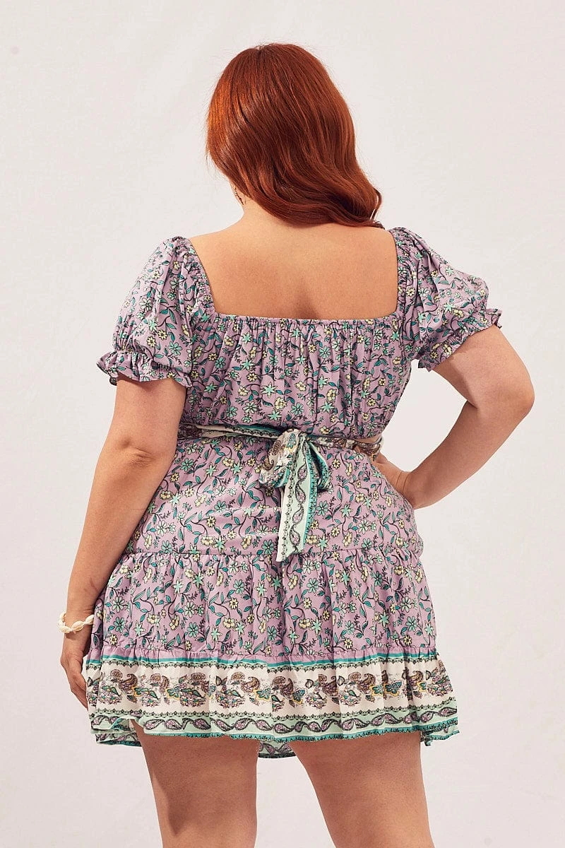 Boho Print Elastic Waist Boho Mini Skater Skirt 5 Boho Print Elastic Waist Boho Mini Skater Skirt - Image 5