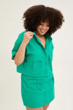 Green Short Sleeve Pocket Crop Shirts -You And All Fashion Store CWC1060X 46RBGREEN 3