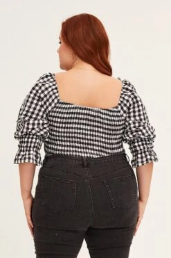 Check Short Sleeve Gingham Check Shirred Bodysuit -You And All Fashion Store Check Short Sleeve Gingham Check Shirred Bodysuit cwd1057a 81rb 5