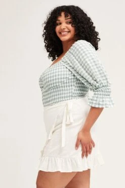 Check Short Sleeve Shirred Bodysuit -You And All Fashion Store Check Short Sleeve Shirred Bodysuit cwd1057 81r 4