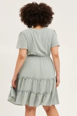 Green Fit And Flare Dress Short Sleeve Button Front -You And All Fashion Store Green Fit And Flare Dress Short Sleeve Button Front cdd17670h 81r 5