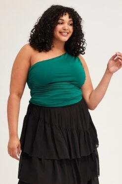 Green One Shoulder Top Ruched Jersey -You And All Fashion Store Green One Shoulder Top Ruched Jersey cjc31585 47ab 3