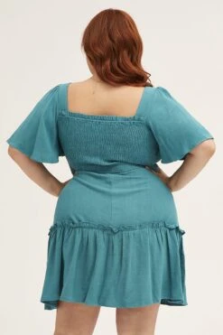 Green Short Sleeve Shirred Skater Dress -You And All Fashion Store Green Short Sleeve Shirred Skater Dress cdd1568b 38rb 5