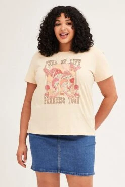 Beige Short Sleeve Round Neck Graphic T-shirt -You And All Fashion Store Nude Short Sleeve Round Neck Graphic T Shirt cjc1605b 84ab 3