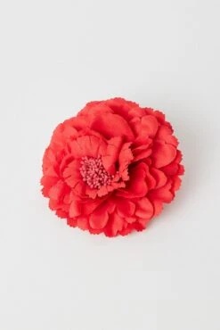 Red Flower Corsage Rosette Pin On Brooch