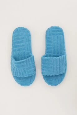 Blue Toweling Detail Slippers