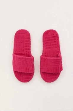 Pink Toweling Detail Slippers