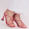 Pink Strappy Tie Leg Heeled Sandals