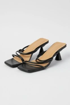 Black Strappy Mid Heeled Mules