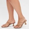 Beige Strappy Mid Heeled Mules