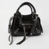 Black Croc Top Handle Crossbody Bag
