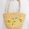 Beige Lemon Straw Tote Bag
