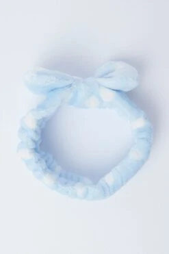 Blue Polka Dot Large Bow Spa Hair Band Headband For Make Up