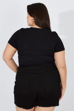 Black T-shirt Short Sleeve Crew Neck Seamless -You And All Fashion Store cbs1015a 84j black 5