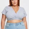 Grey Wrap Top Short Sleeve