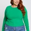 Green Crop T-shirt Crew Neck Long Sleeve Jersey