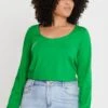 Green Long Sleeve Double Layer Scoop Top