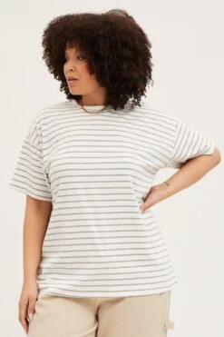 Stripe Short Sleeve Cotton Oversized T-shirt 8 Stripe Short Sleeve Cotton Oversized T-shirt -You And All Fashion Store cbs1500a 84jb stripe 3