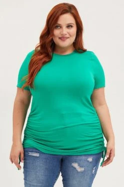 Green Ruched T-shirt Crew Neck Short Sleeve Side -You And All Fashion Store cbs1550 81jb jade 3 1