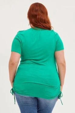 Green Ruched T-shirt Crew Neck Short Sleeve Side -You And All Fashion Store cbs1550 81jb jade 5 1