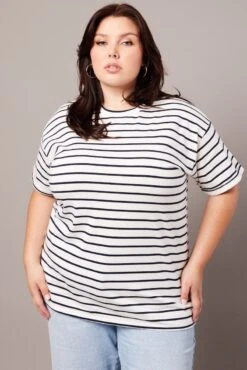 White Stripe Oversized T-shirt Short Sleeve Crew Neck -You And All Fashion Store cbs1656a 84j stripe 3
