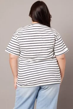 White Stripe Oversized T-shirt Short Sleeve Crew Neck -You And All Fashion Store cbs1656a 84j stripe 5