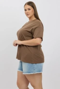 Brown Oversize T Shirt Short Sleeve Crew Neck Washed -You And All Fashion Store cbs1656f 84j brown 4