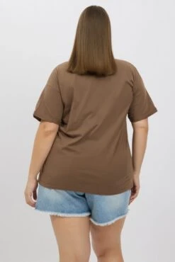 Brown Oversize T Shirt Short Sleeve Crew Neck Washed -You And All Fashion Store cbs1656f 84j brown 5