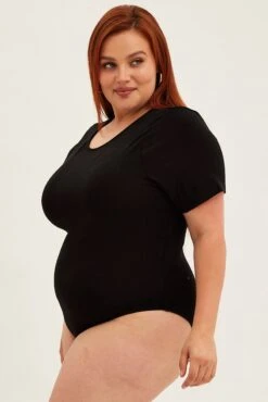 Black Bodysuit Short Sleeve Crew Neck -You And All Fashion Store cbs1657 81jb black 6