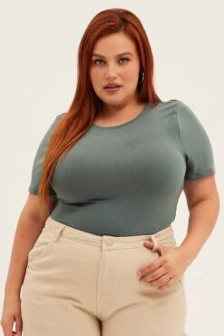 Green Bodysuit Short Sleeve Crew Neck