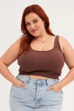 Brown Tank Top Sleeveless Round Neck -You And All Fashion Store cbs1673 84jb brown 3