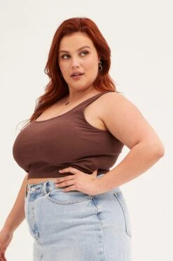 Brown Tank Top Sleeveless Round Neck -You And All Fashion Store cbs1673 84jb brown 4