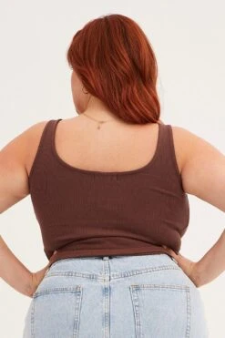 Brown Tank Top Sleeveless Round Neck -You And All Fashion Store cbs1673 84jb brown 5