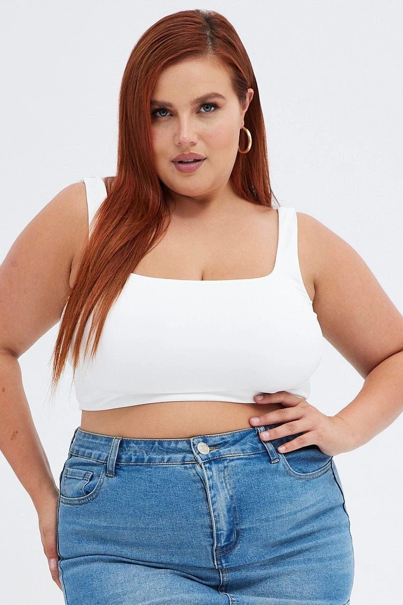 White Crop Tank Top Square Neck 1 White Crop Tank Top Square Neck