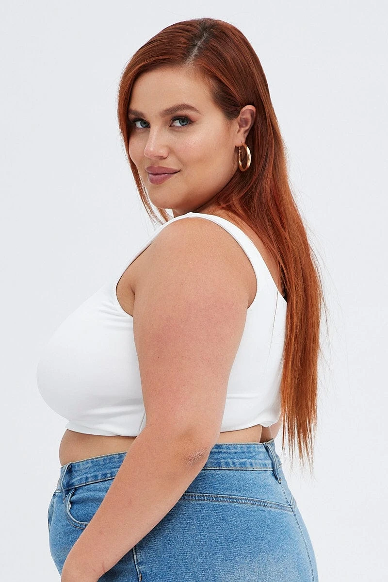 White Crop Tank Top Square Neck 4 White Crop Tank Top Square Neck - Image 4