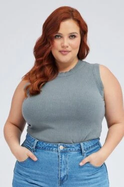 Grey Tank Top Sleeveless Crew Neck -You And All Fashion Store cbs1881 84j charcoal 3