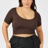 Brown T-shirt Short Sleeve Scoop Neck Seamless